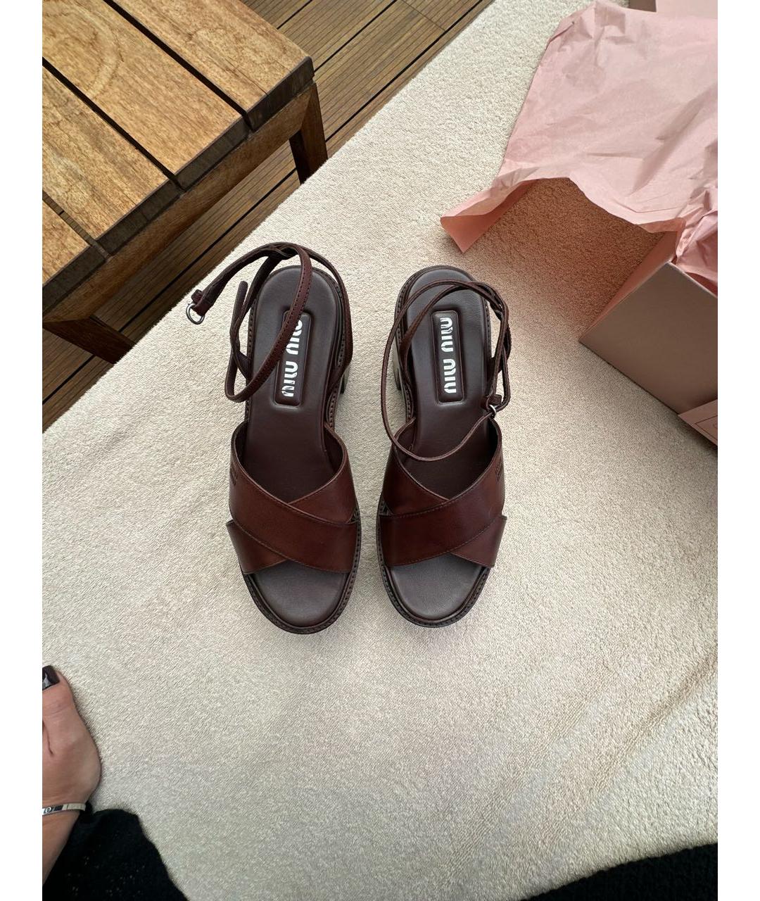 MIU MIU Коричневые кожаные босоножки, фото 2