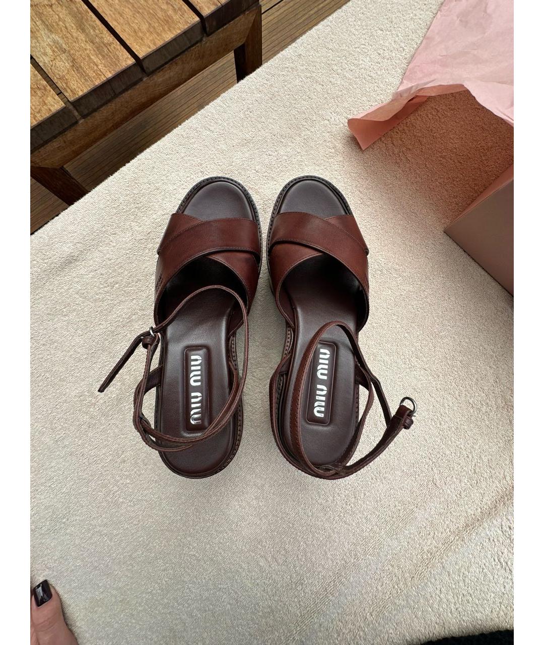 MIU MIU Коричневые кожаные босоножки, фото 3