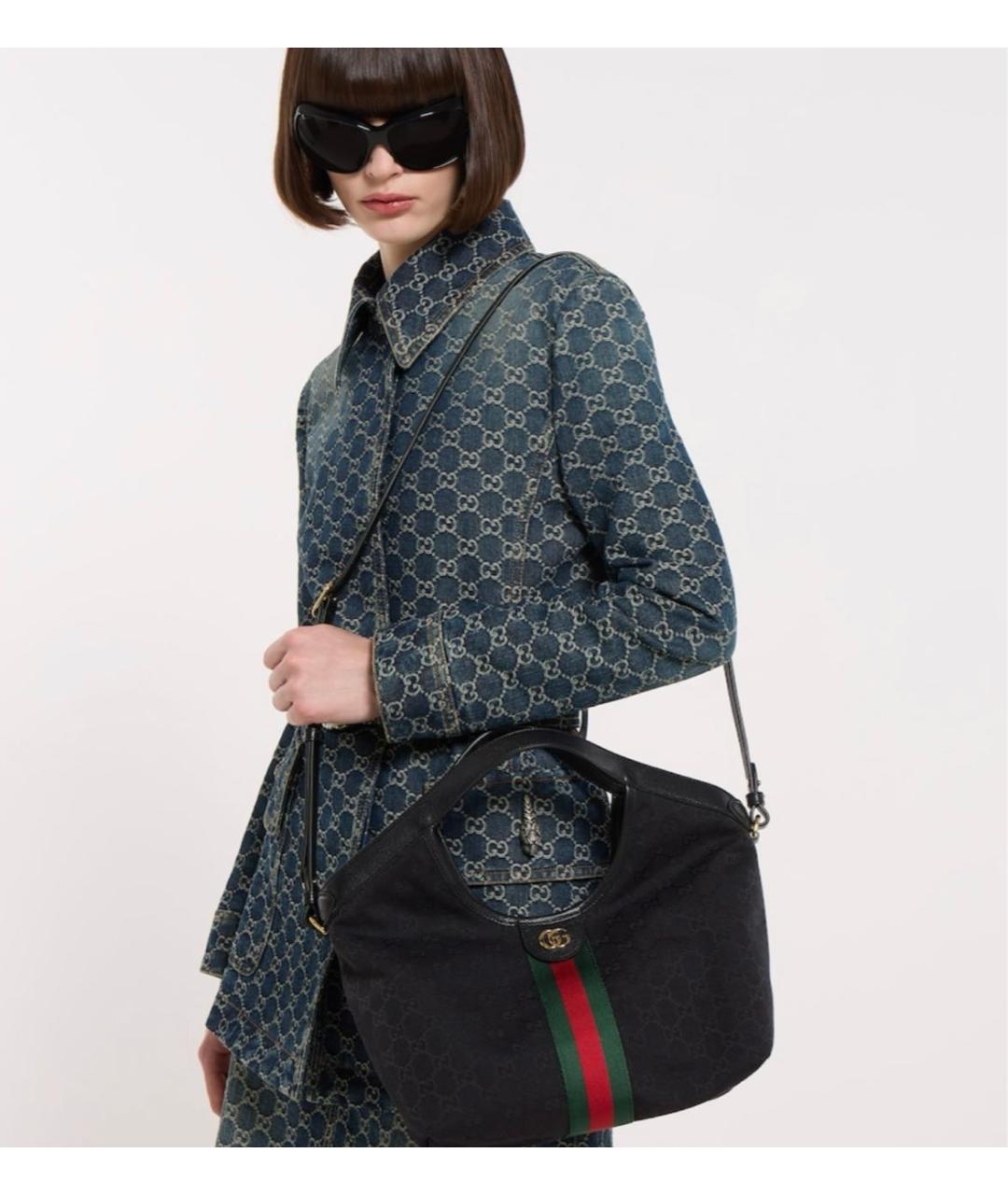 GUCCI Черная сумка с короткими ручками из канвы, фото 4