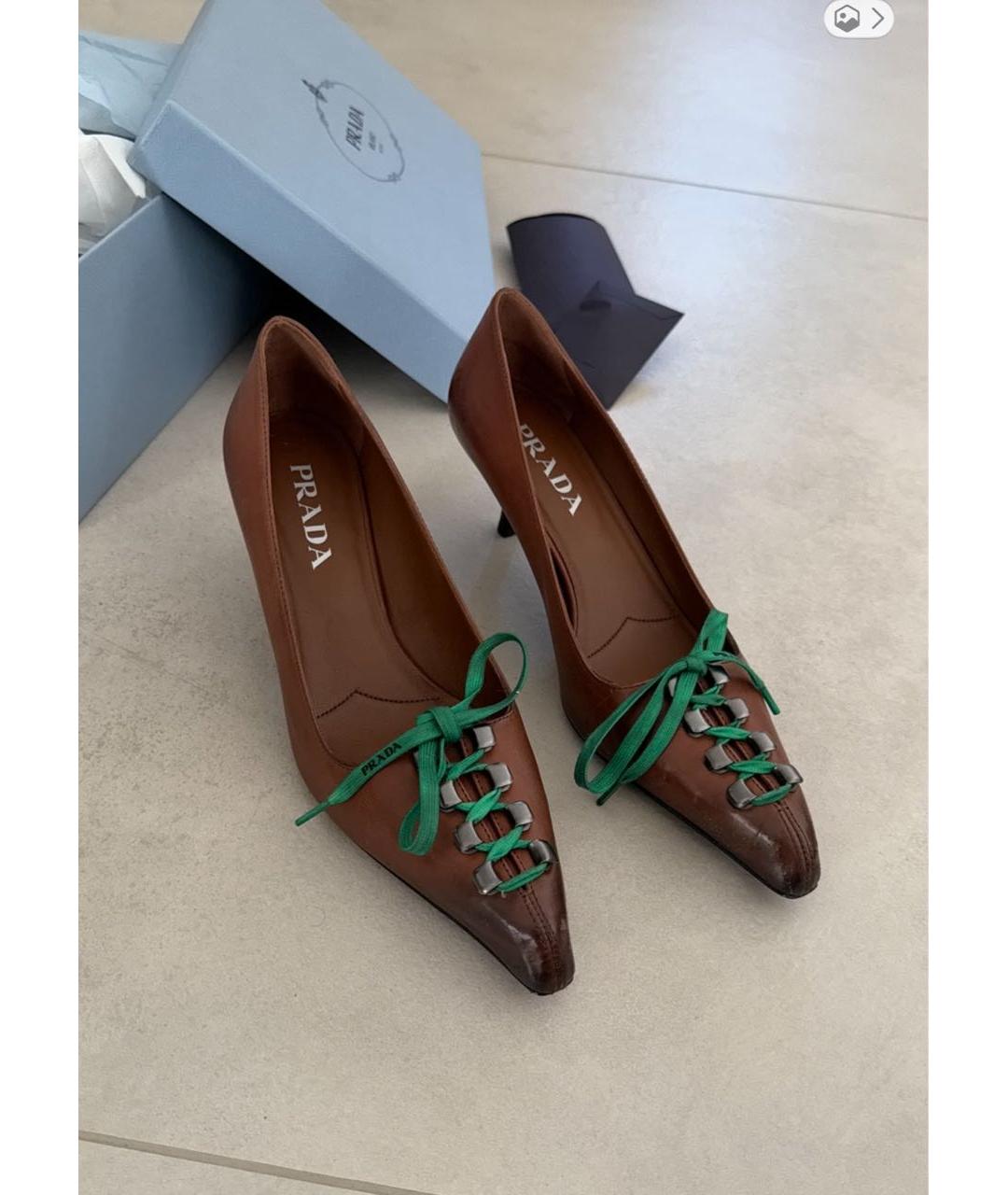 PRADA Коричневые кожаные туфли, фото 2