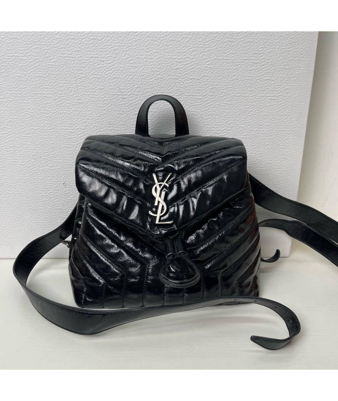 SAINT LAURENT Черный рюкзак из лакированной кожи, фото 7