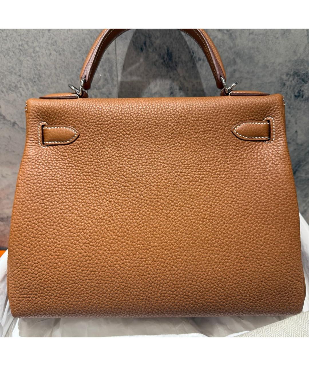 HERMES Коричневая кожаная сумка с короткими ручками, фото 3