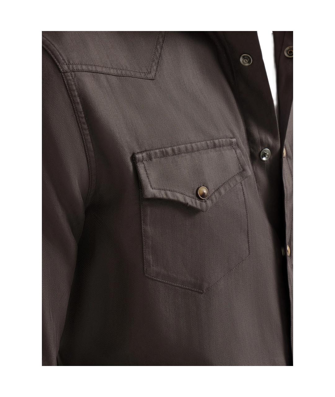 BRUNELLO CUCINELLI Коричневая хлопковая классическая рубашка, фото 4