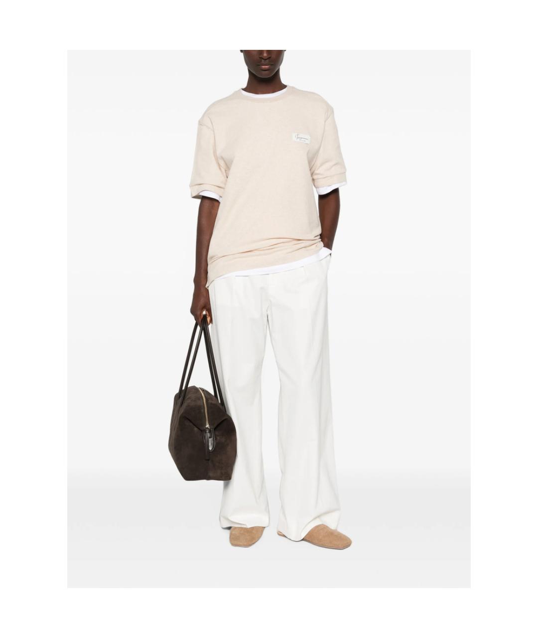 JACQUEMUS Бежевая хлопковая футболка, фото 2