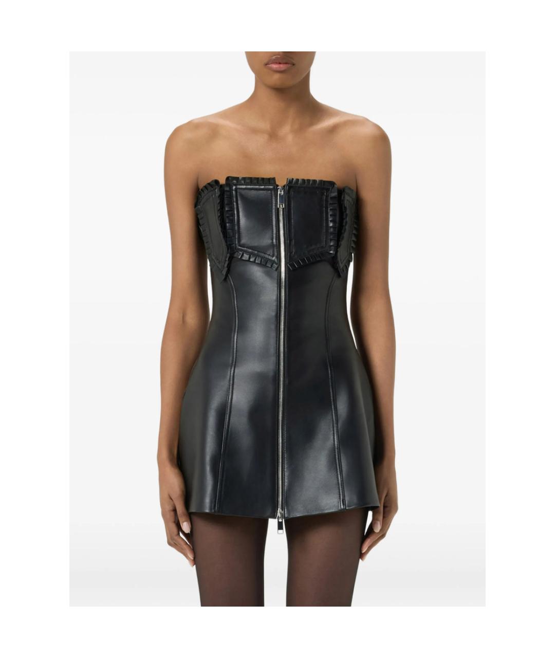 BLUMARINE Черное кожаное коктейльное платье, фото 4
