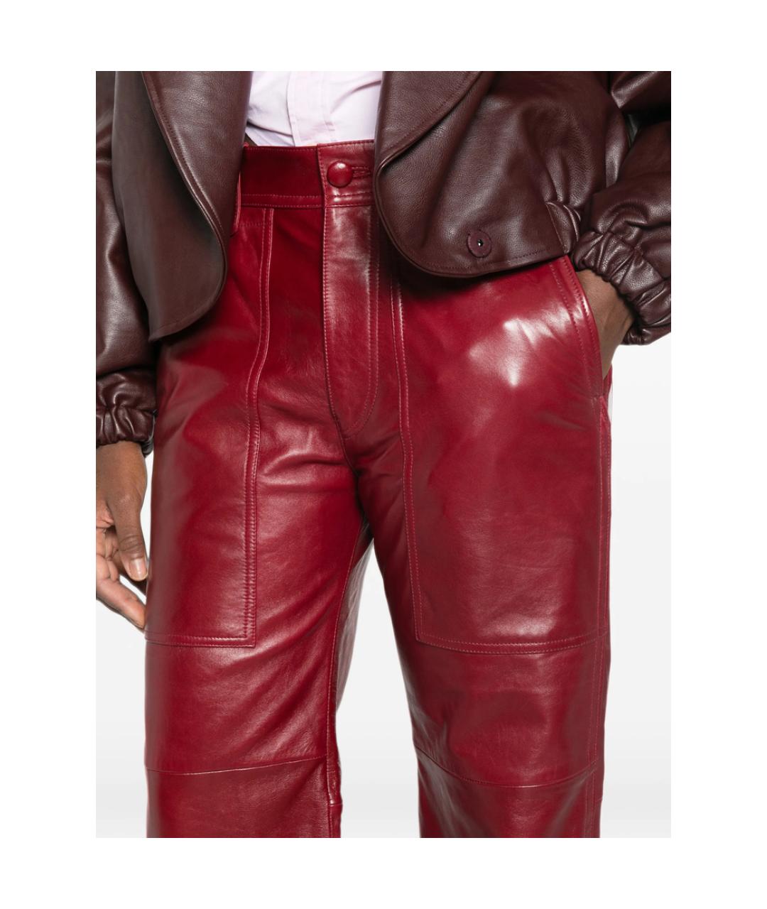 ISABEL MARANT Красные кожаные прямые брюки, фото 2