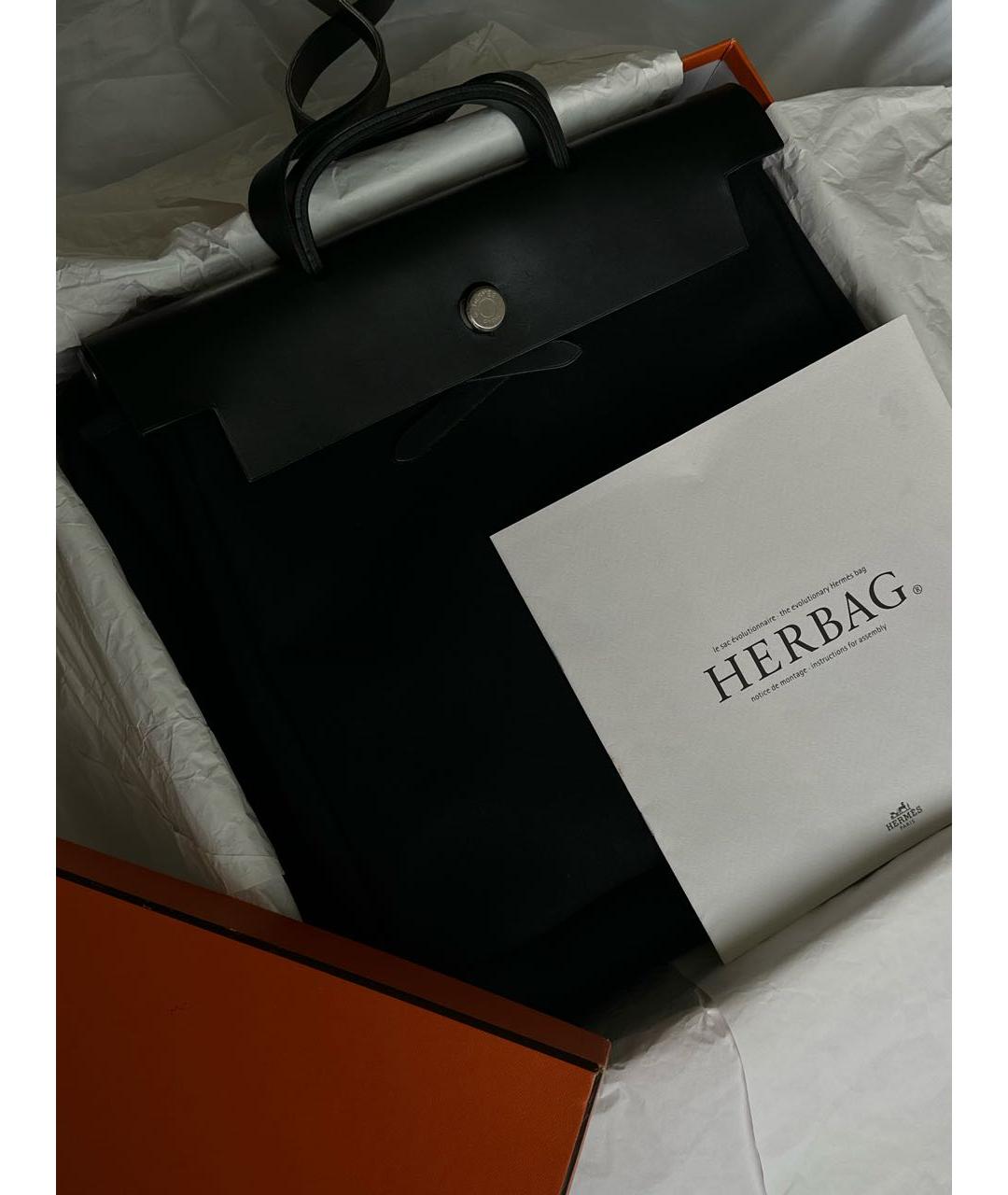 HERMES Черная тканевая сумка с короткими ручками, фото 4