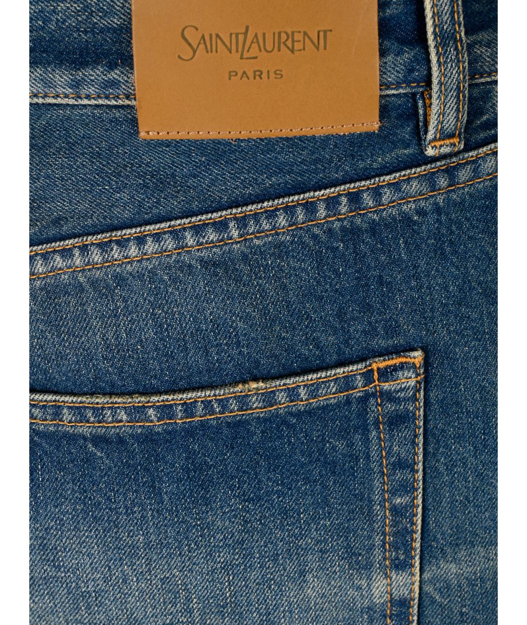 SAINT LAURENT Синие хлопковые прямые джинсы, фото 3