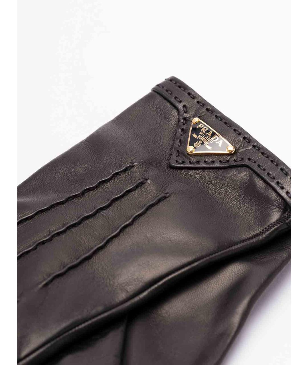 PRADA Черные кожаные перчатки, фото 2