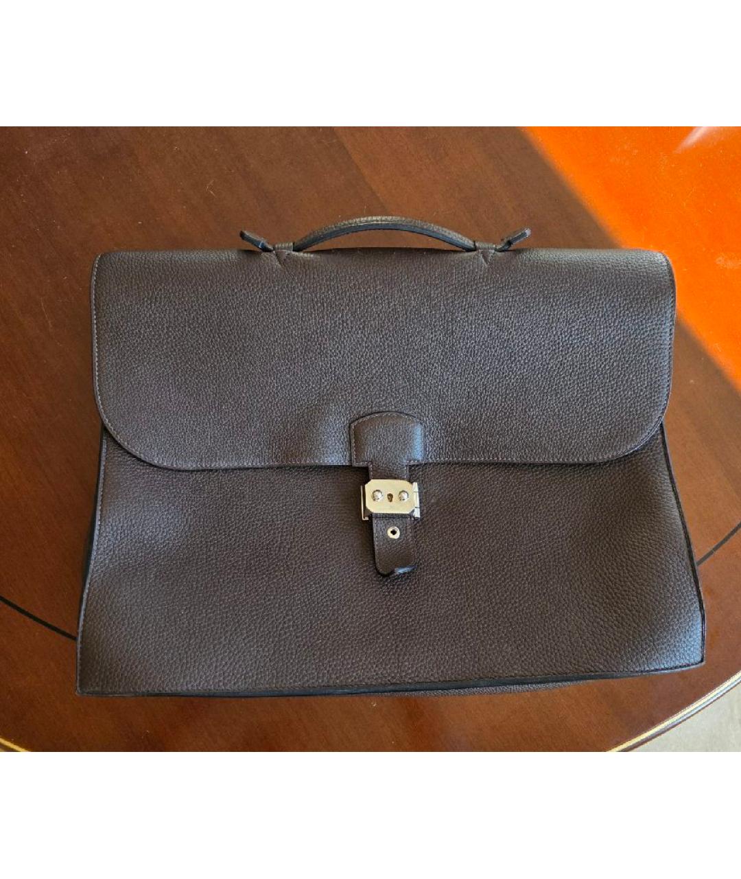 HERMES Коричневый кожаный портфель, фото 8
