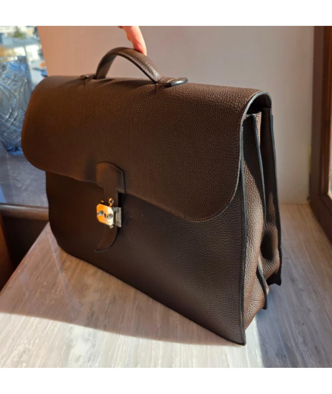 HERMES Коричневый кожаный портфель, фото 2