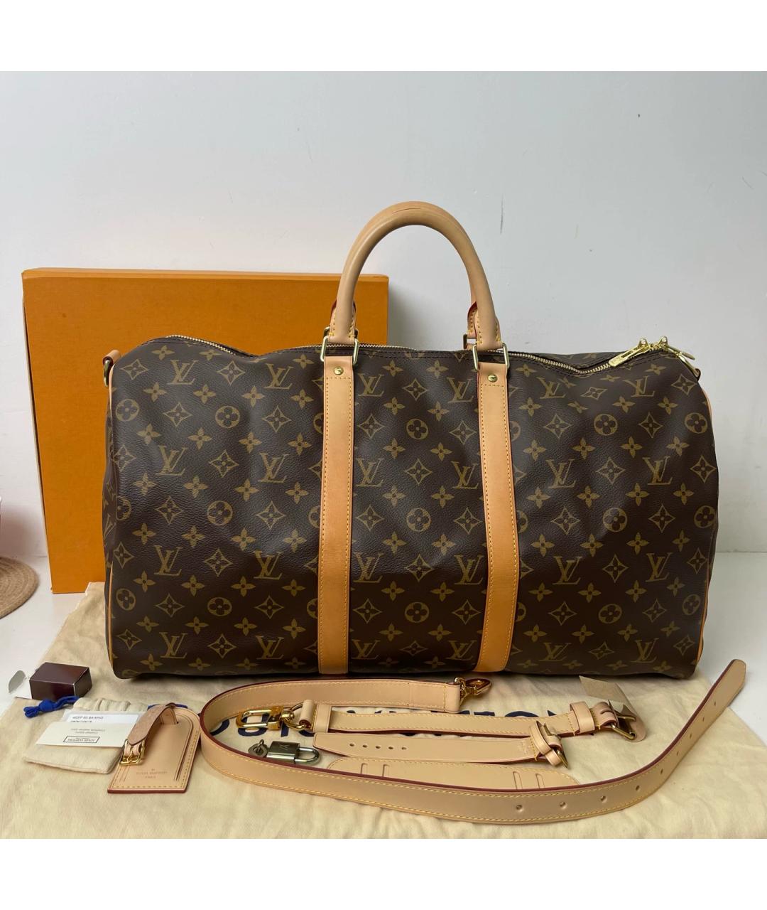 LOUIS VUITTON Коричневая дорожная/спортивная сумка из канвы, фото 7