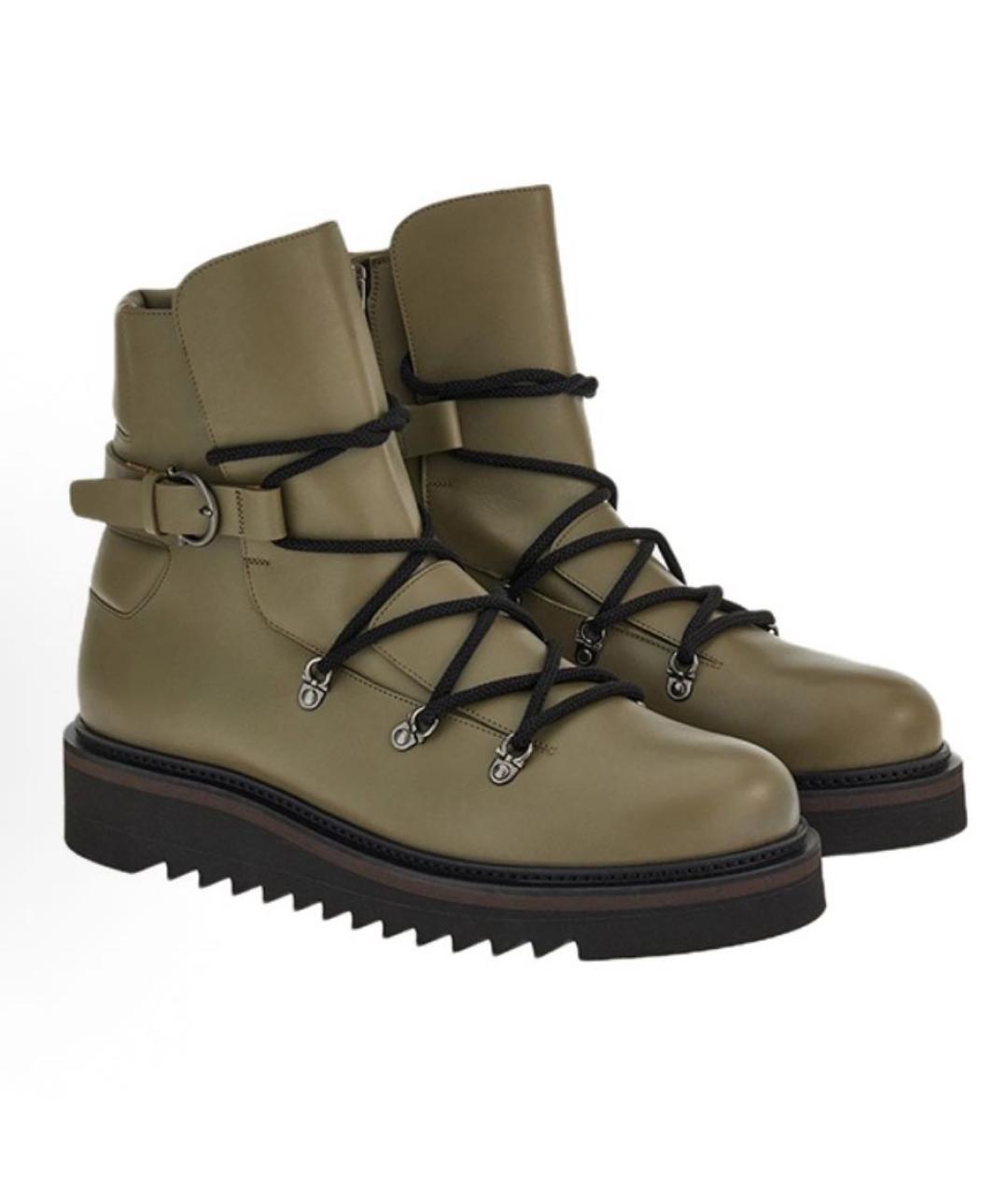 FERRAGAMO Хаки кожаные ботинки, фото 3