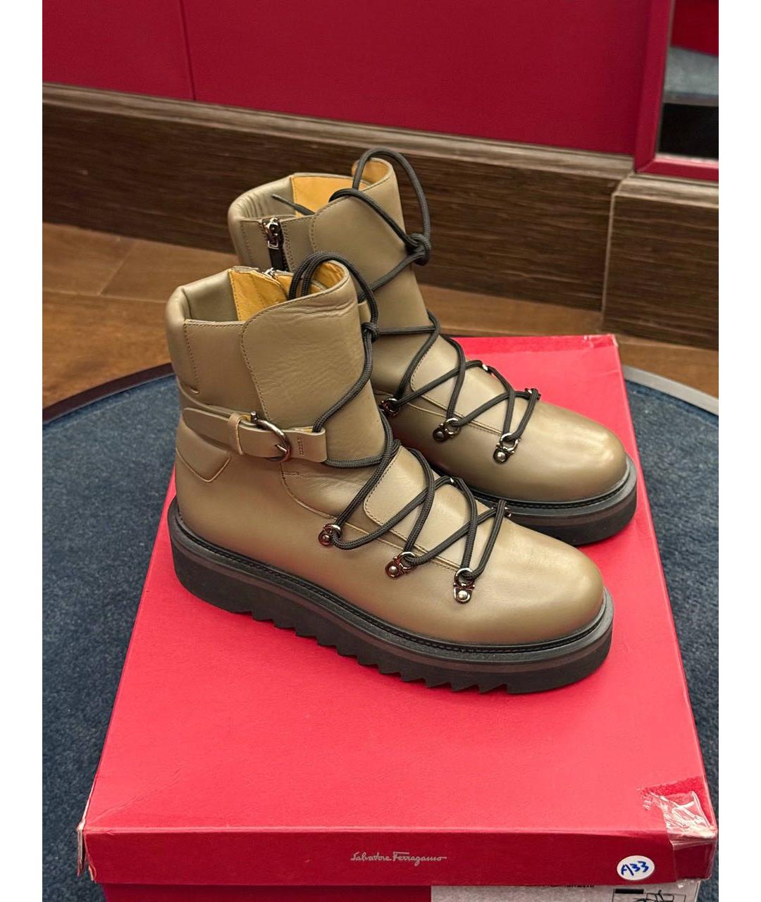 FERRAGAMO Хаки кожаные ботинки, фото 7