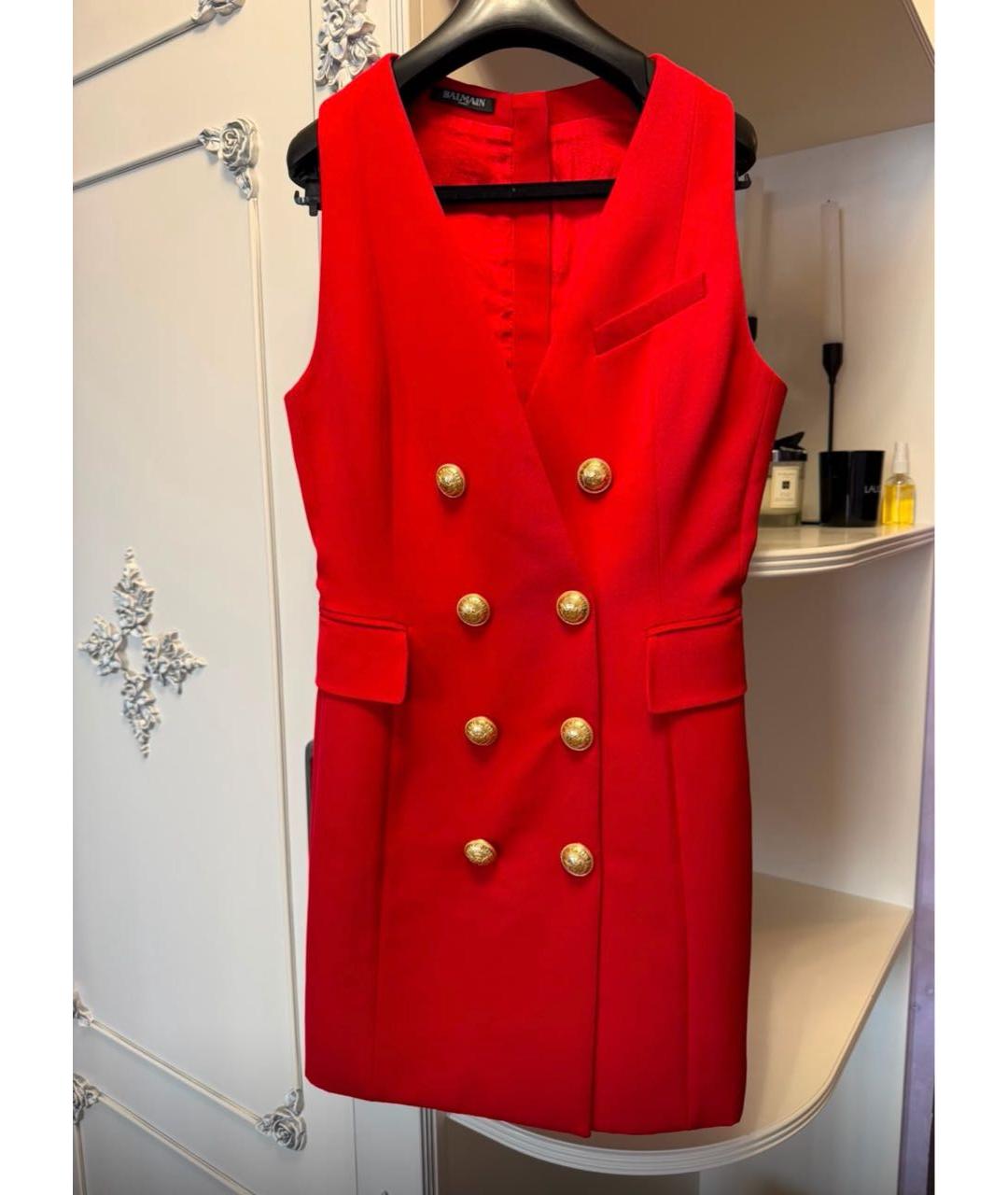BALMAIN Красное хлопковое повседневное платье, фото 2