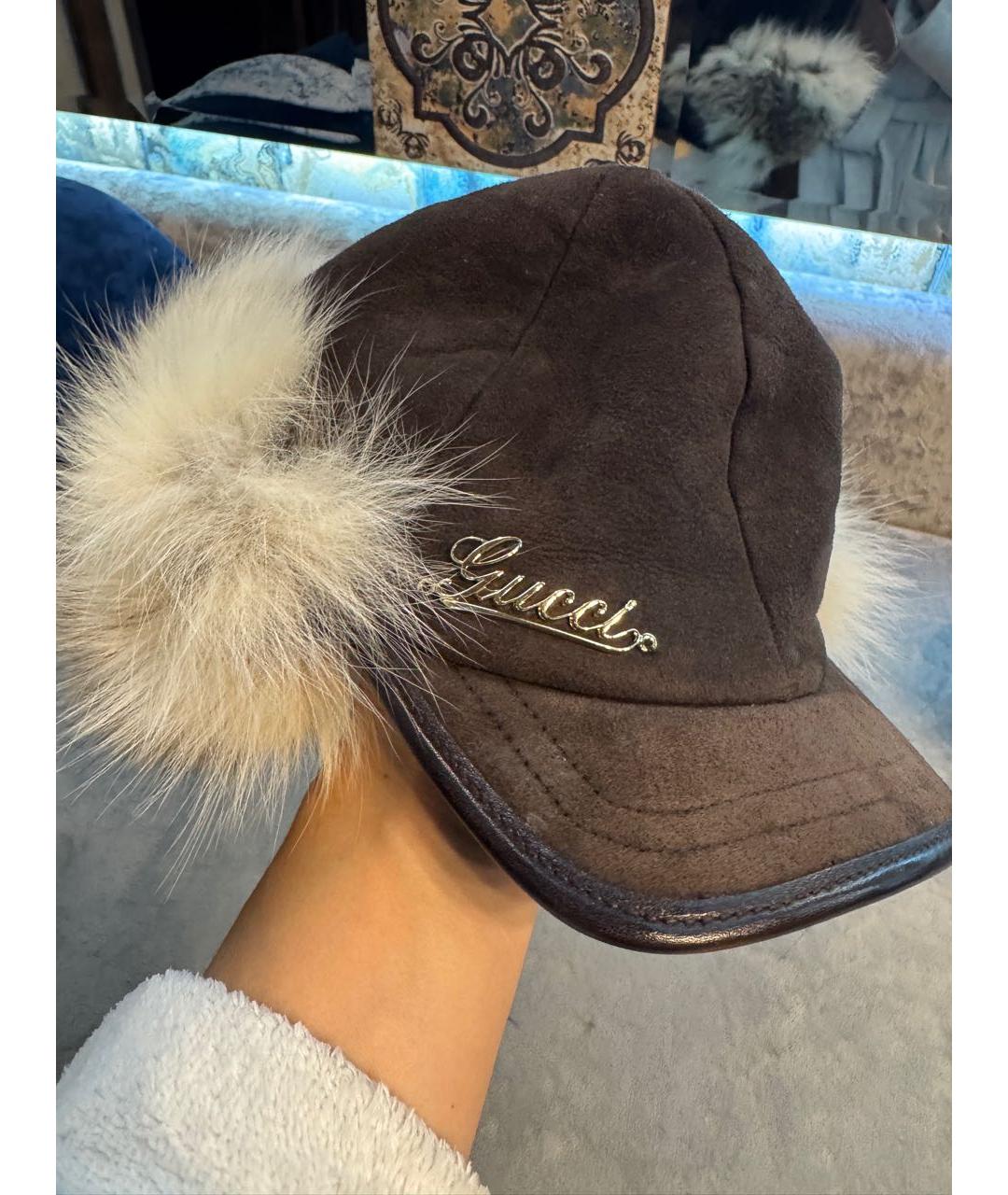 GUCCI Коричневая кожаная кепка, фото 7