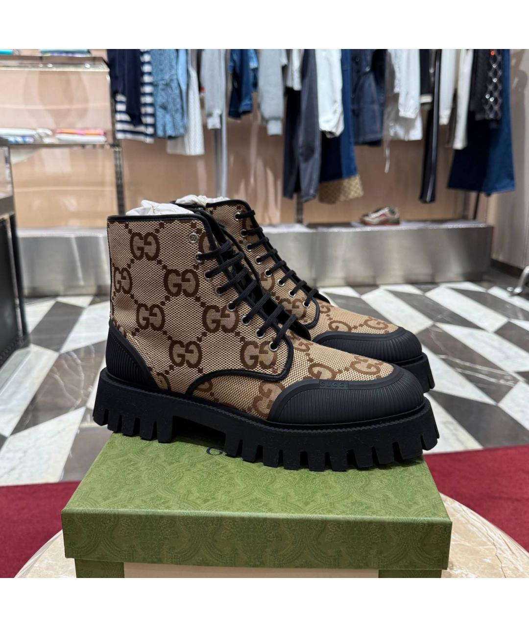 GUCCI Бежевые текстильные высокие ботинки, фото 5