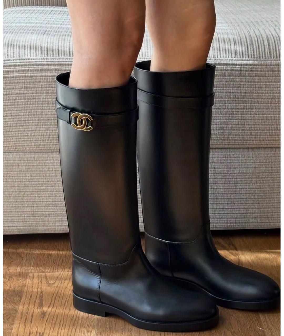 CHANEL Черные кожаные сапоги, фото 5