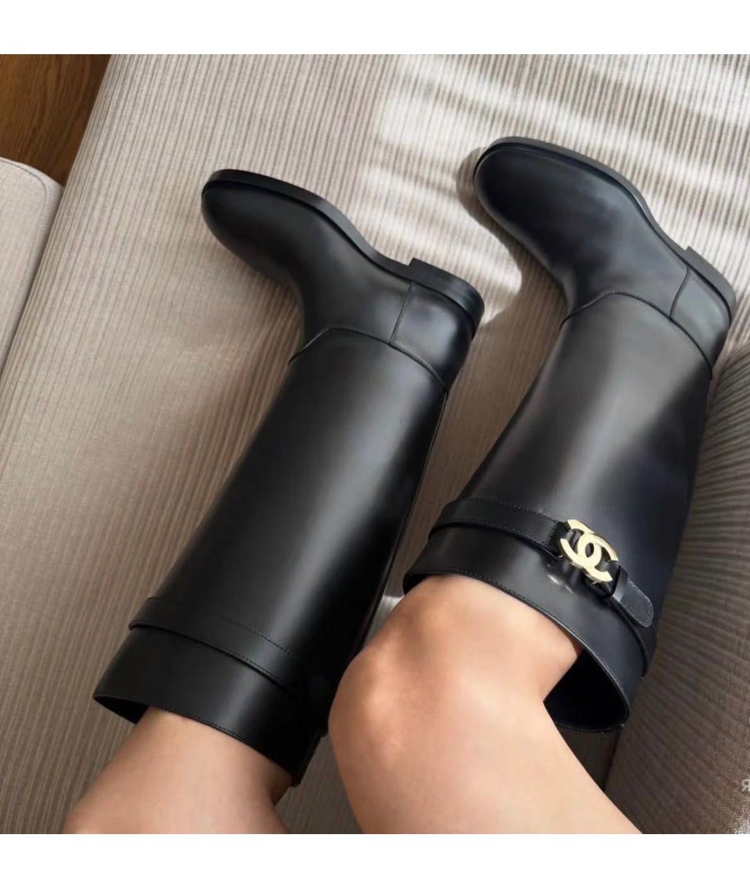 CHANEL Черные кожаные сапоги, фото 7