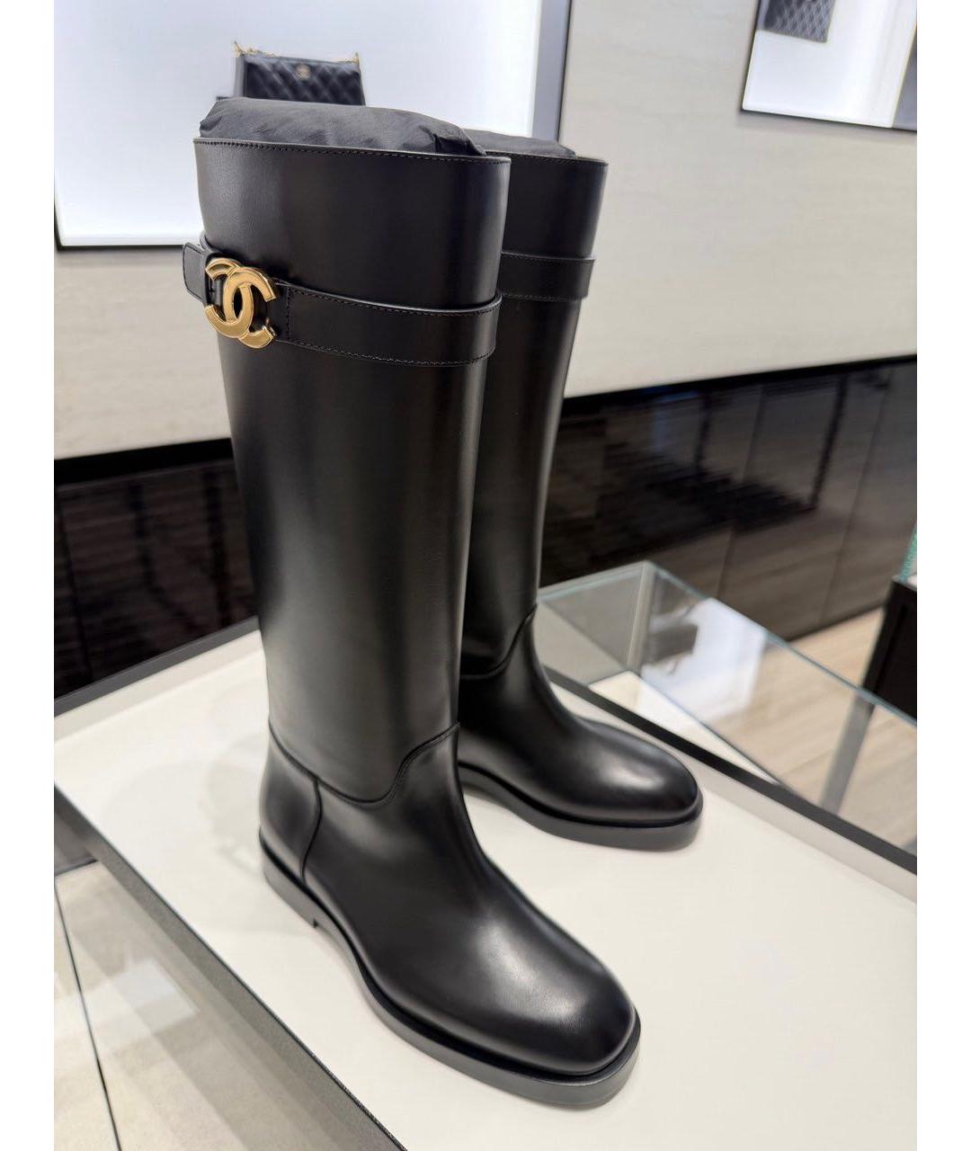 CHANEL Черные кожаные сапоги, фото 8