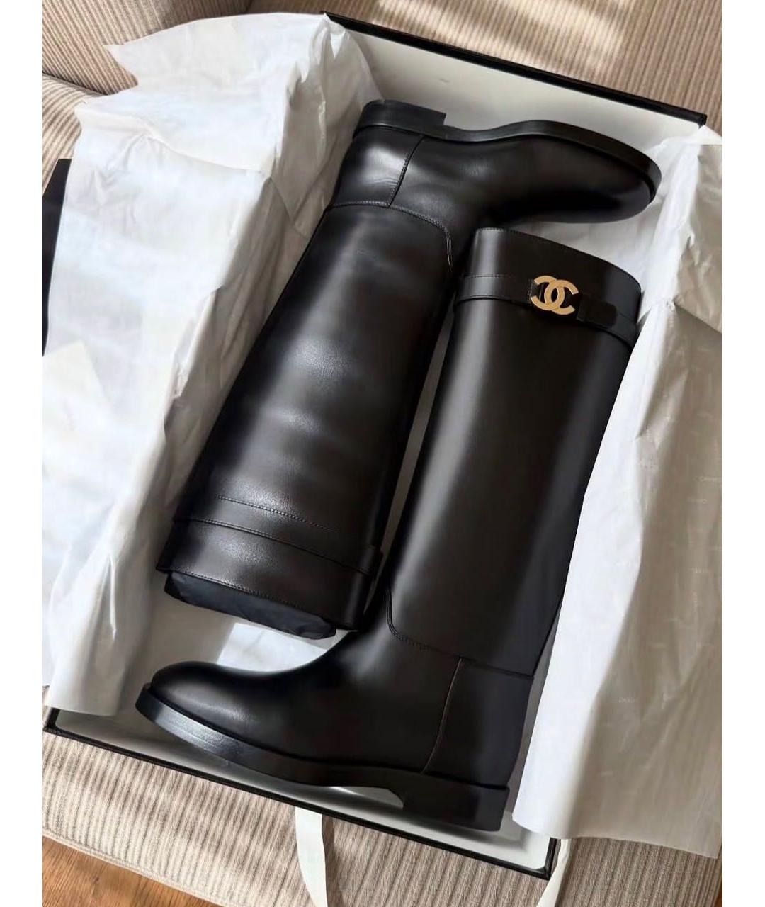 CHANEL Черные кожаные сапоги, фото 9