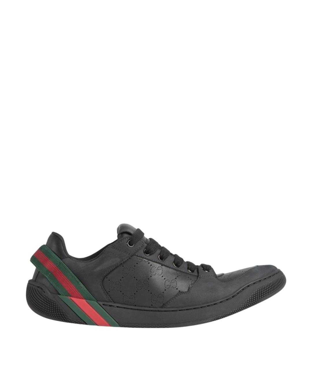 GUCCI Черные кожаные низкие кроссовки / кеды, фото 1