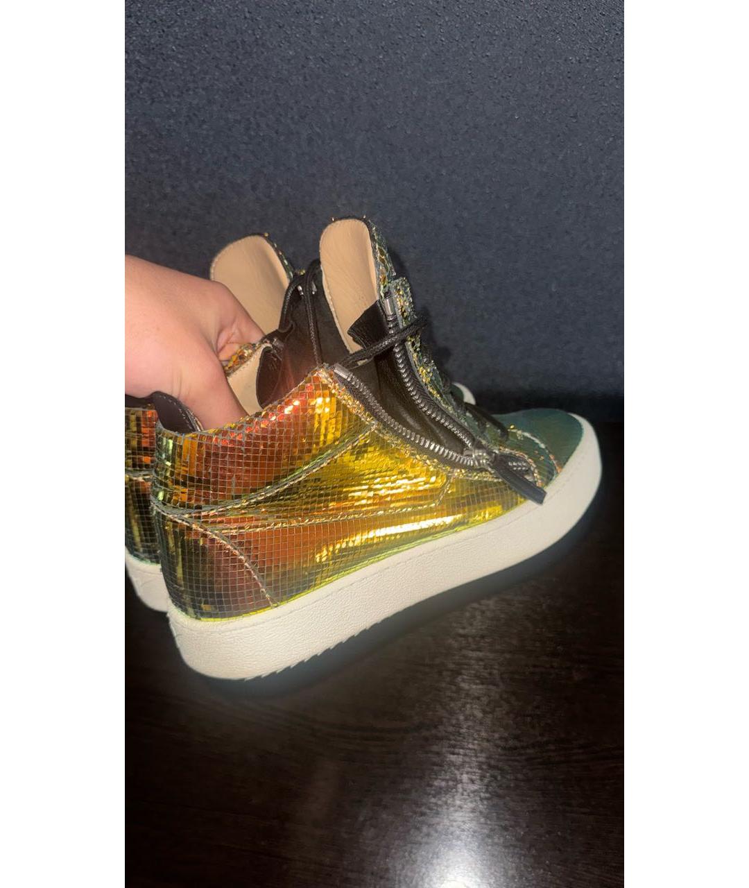 GIUSEPPE ZANOTTI DESIGN Золотые кожаные высокие кроссовки / кеды, фото 6
