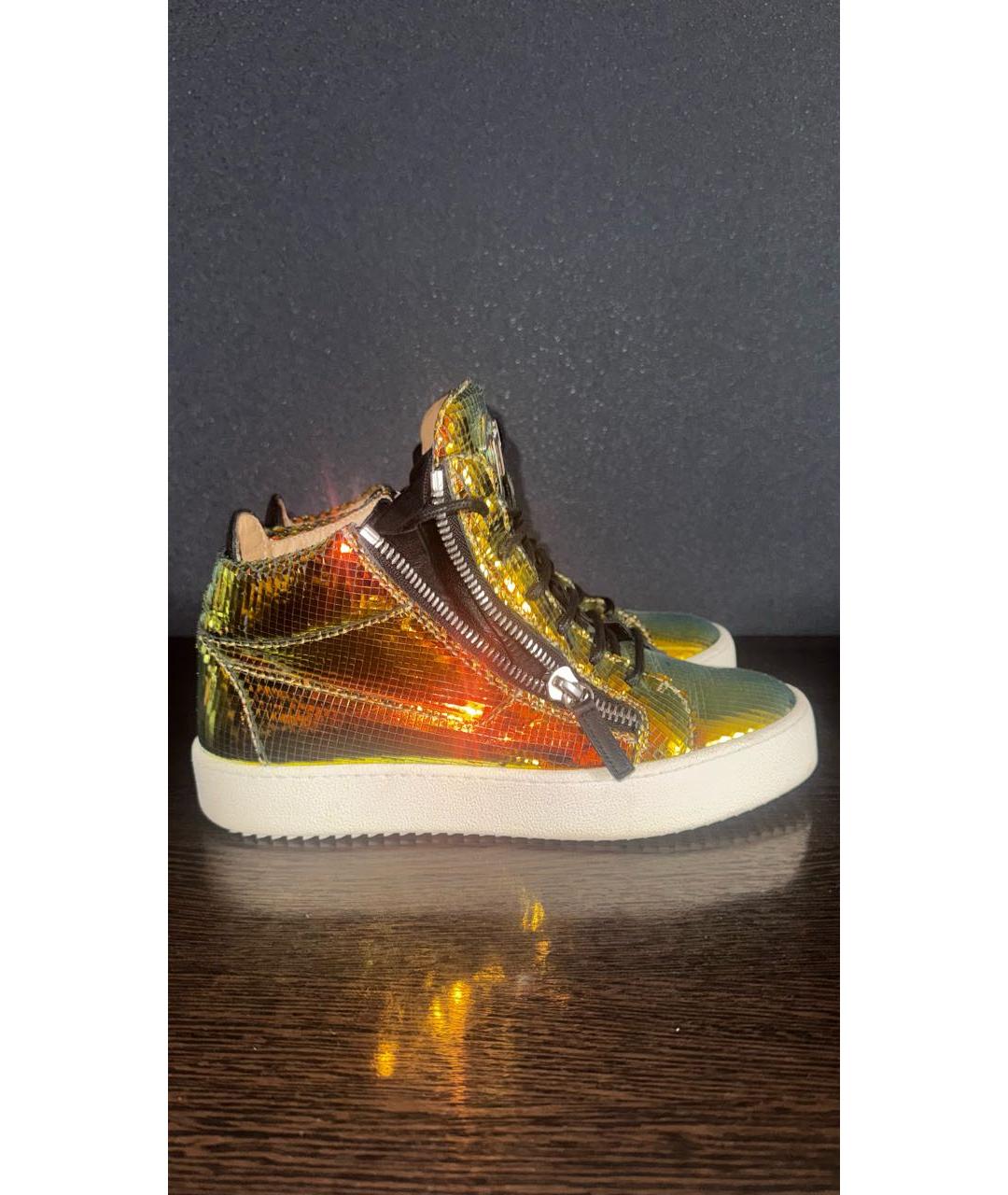 GIUSEPPE ZANOTTI DESIGN Золотые кожаные высокие кроссовки / кеды, фото 7