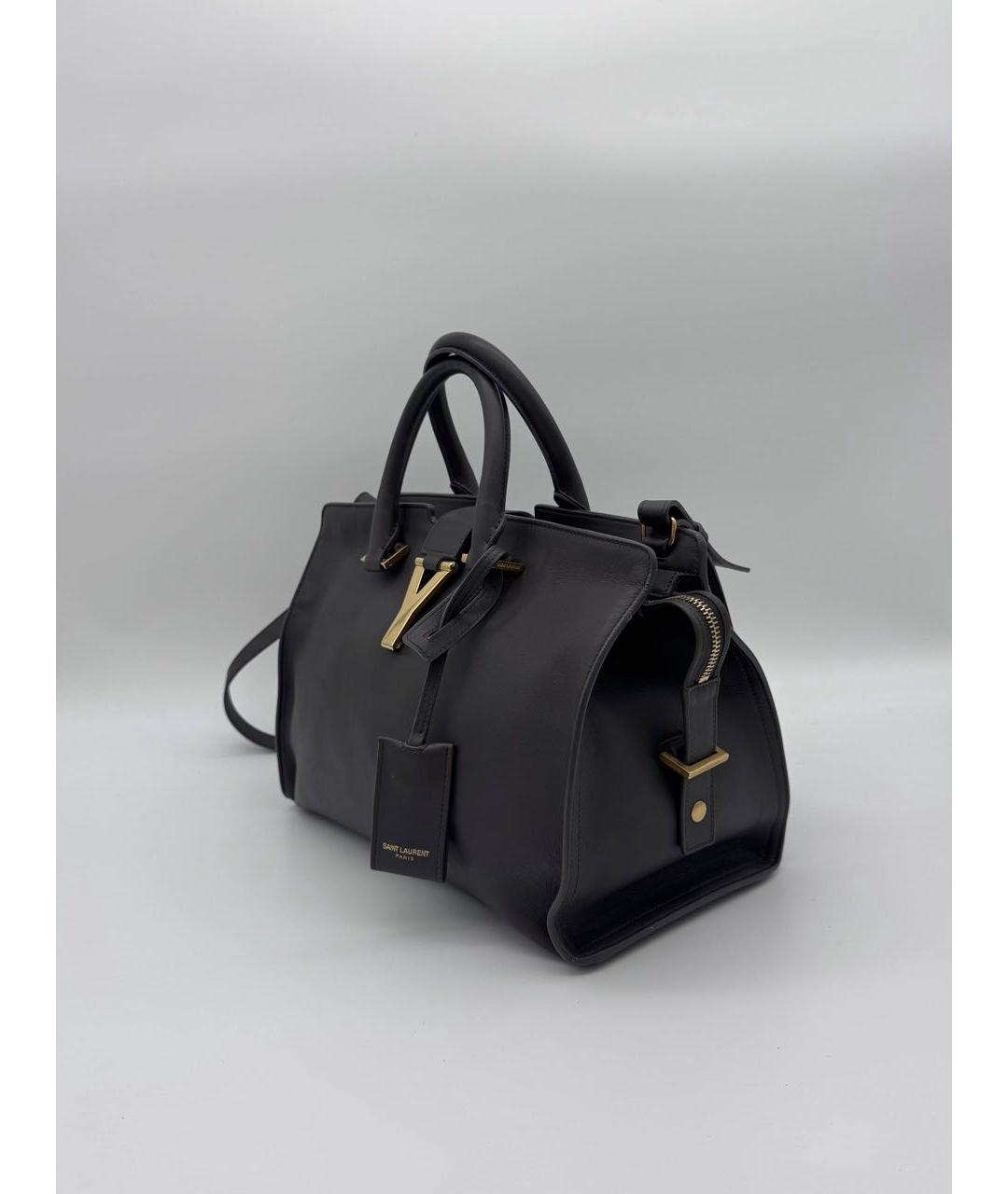 SAINT LAURENT Антрацитовая кожаная сумка с короткими ручками, фото 2