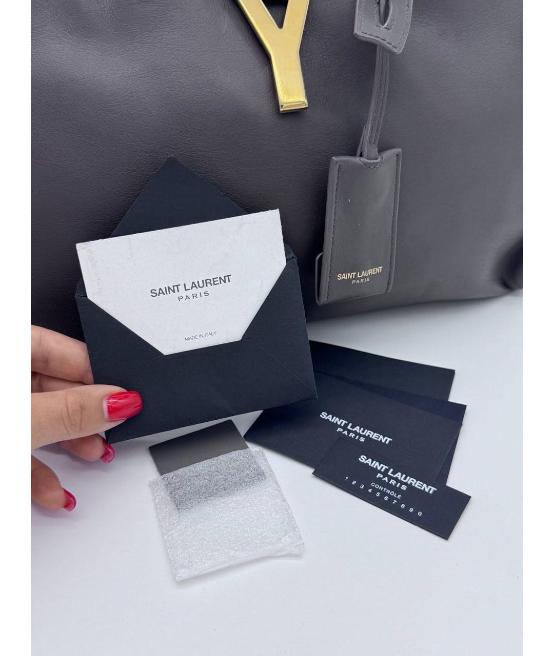 SAINT LAURENT Антрацитовая кожаная сумка с короткими ручками, фото 8