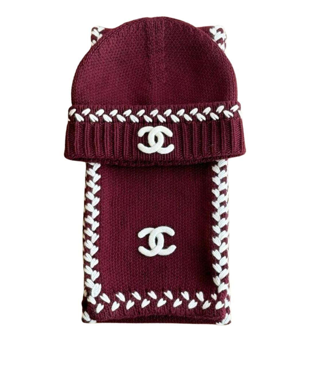 CHANEL Бордовый шерстяной шарф, фото 1