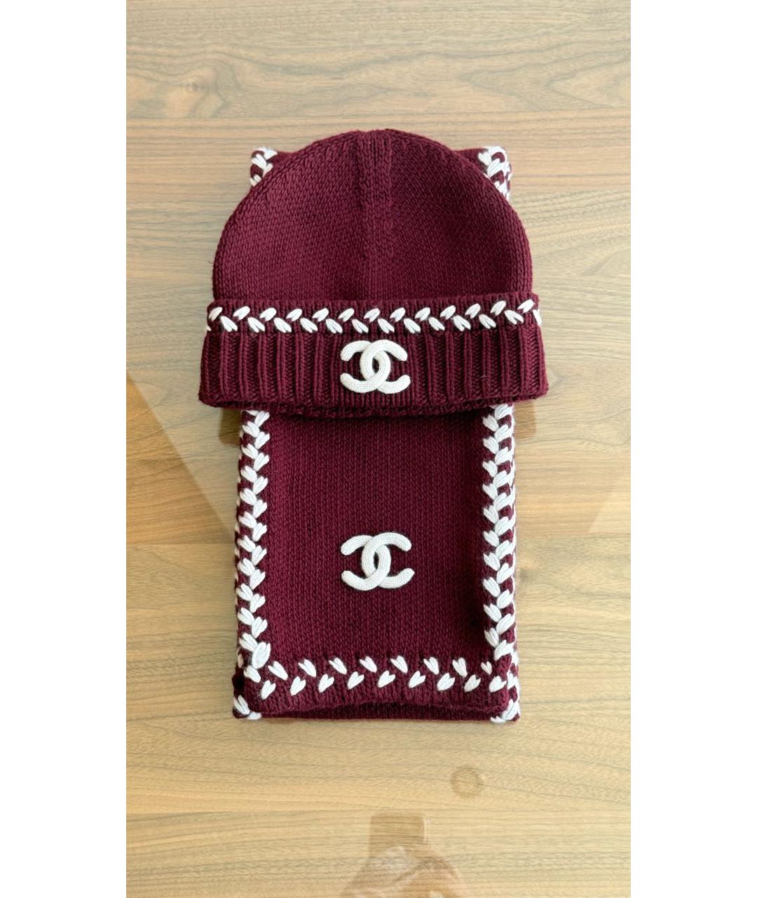 CHANEL Бордовый шерстяной шарф, фото 5
