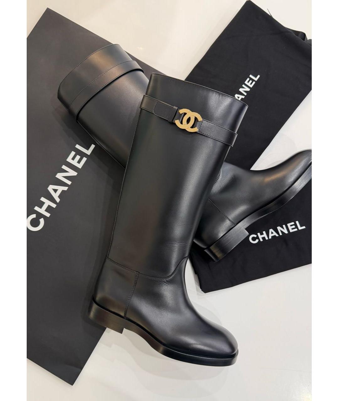 CHANEL Черные кожаные сапоги, фото 5