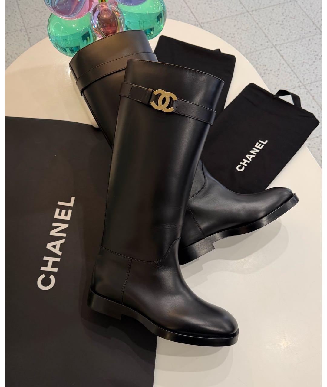 CHANEL Черные кожаные сапоги, фото 6