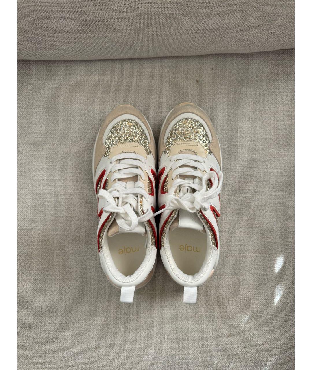 MAJE Бежевые кожаные кроссовки, фото 3