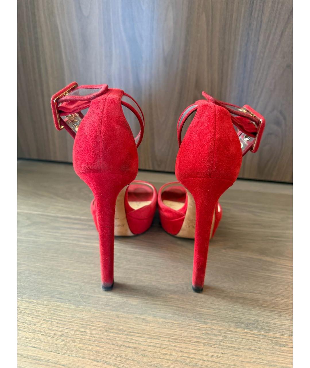 JIMMY CHOO Красные замшевые босоножки, фото 4