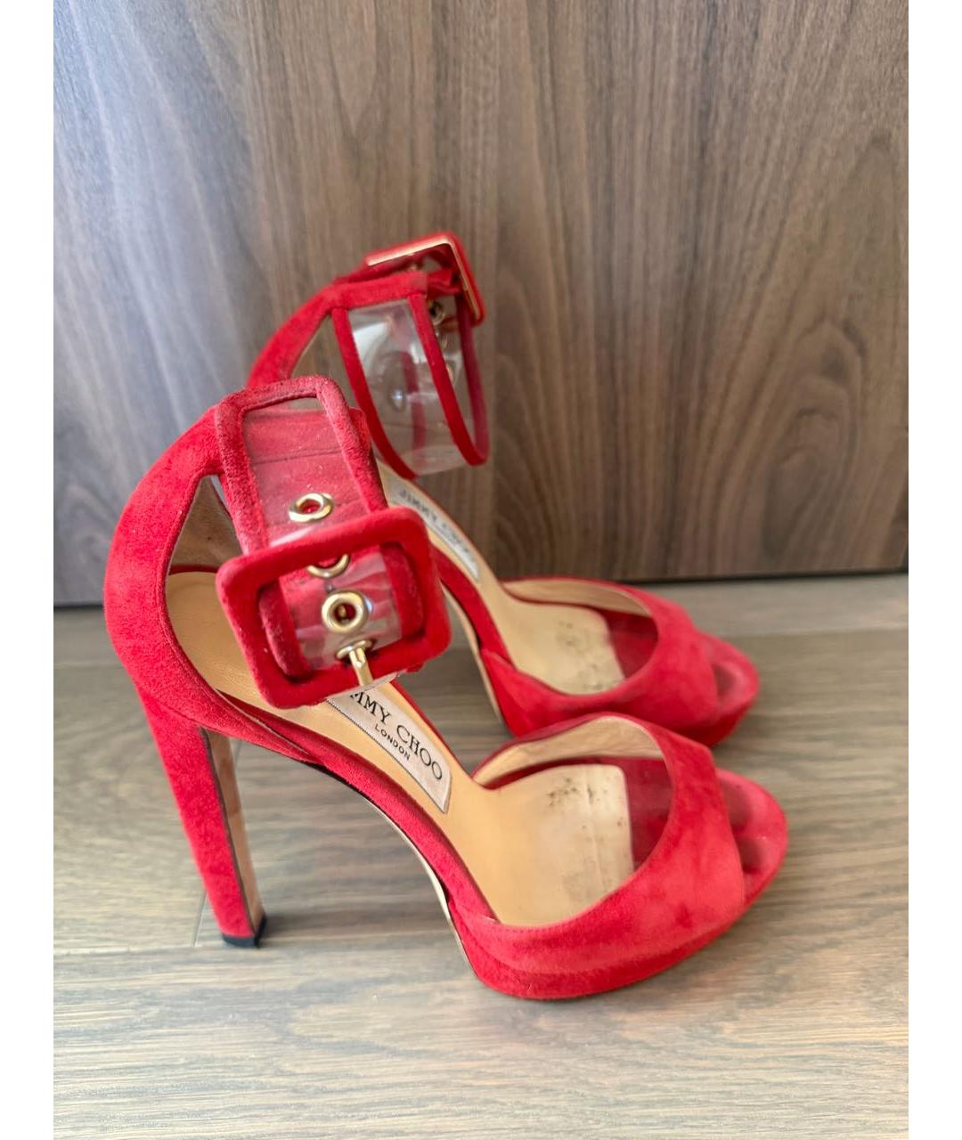 JIMMY CHOO Красные замшевые босоножки, фото 5