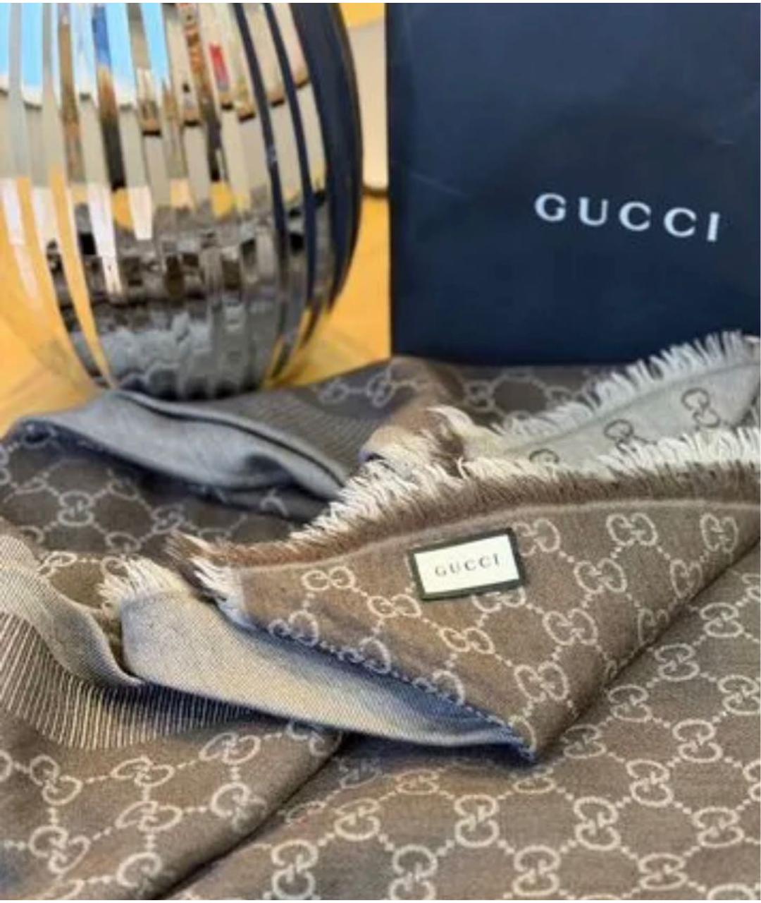 GUCCI Коричневый шерстяной платок, фото 4