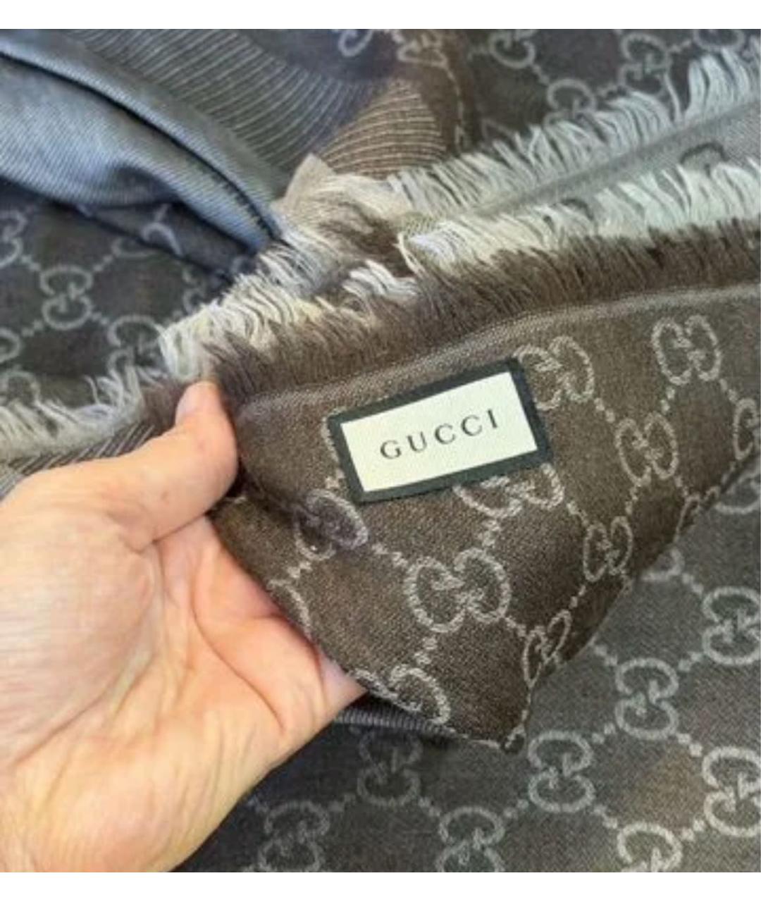 GUCCI Коричневый шерстяной платок, фото 3