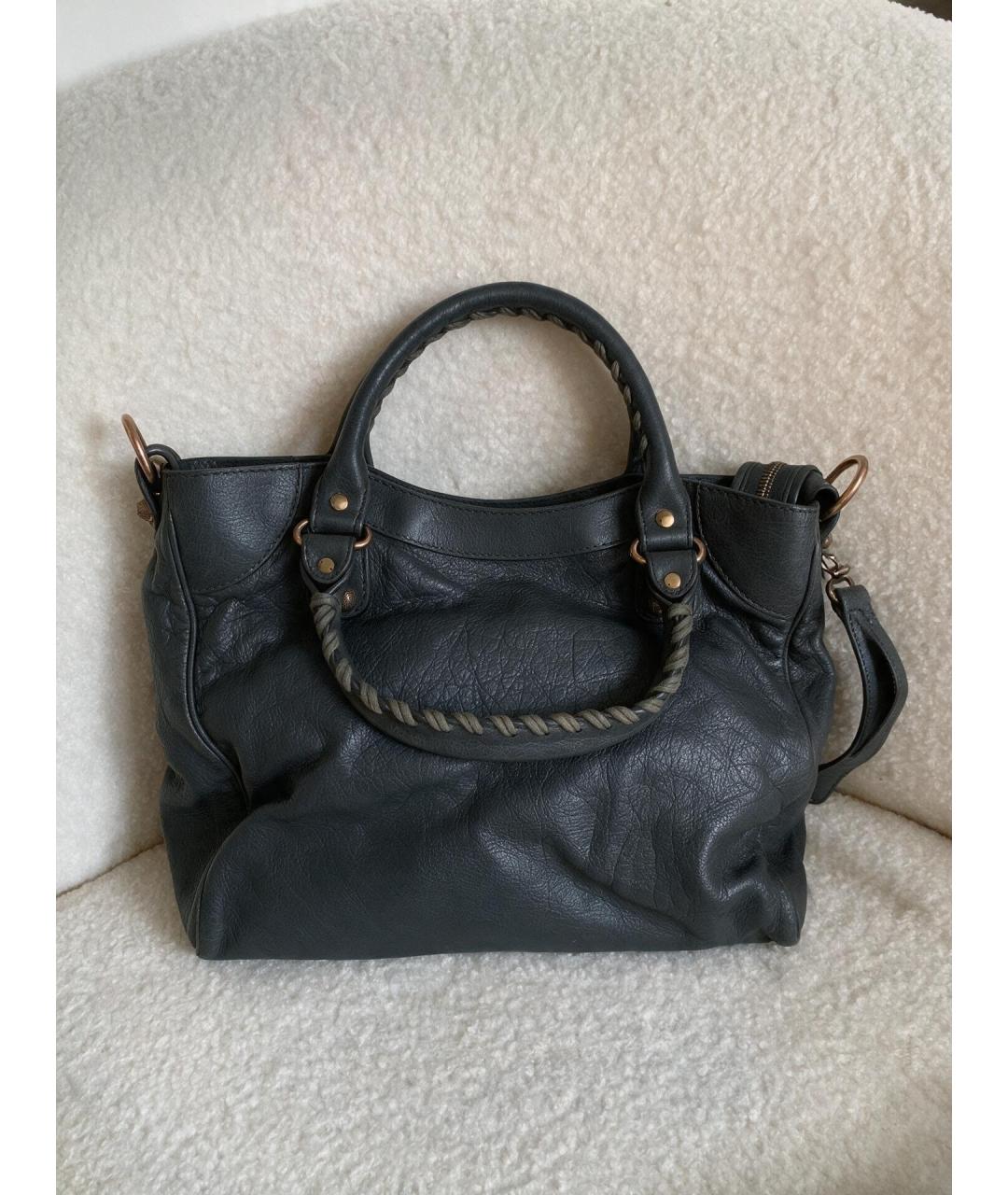 BALENCIAGA Черная кожаная сумка тоут, фото 2