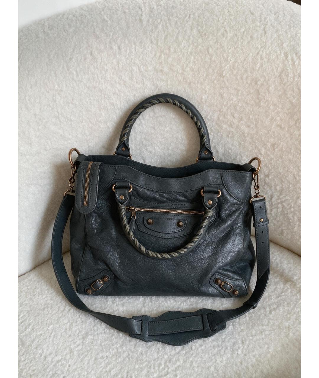 BALENCIAGA Черная кожаная сумка тоут, фото 5
