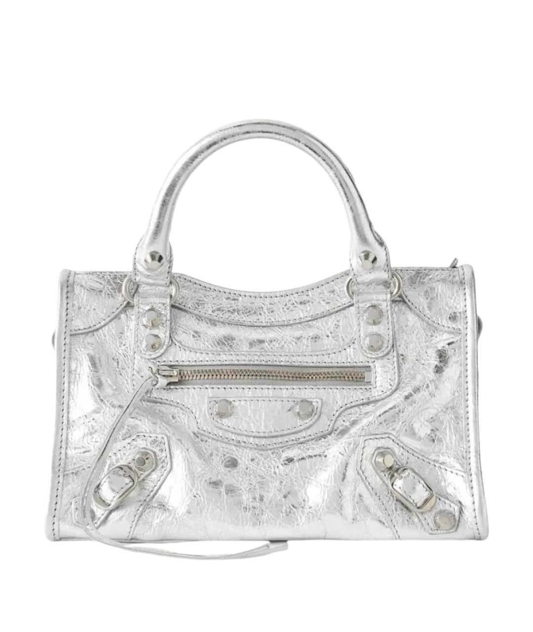 BALENCIAGA Серебряная кожаная сумка с короткими ручками, фото 1