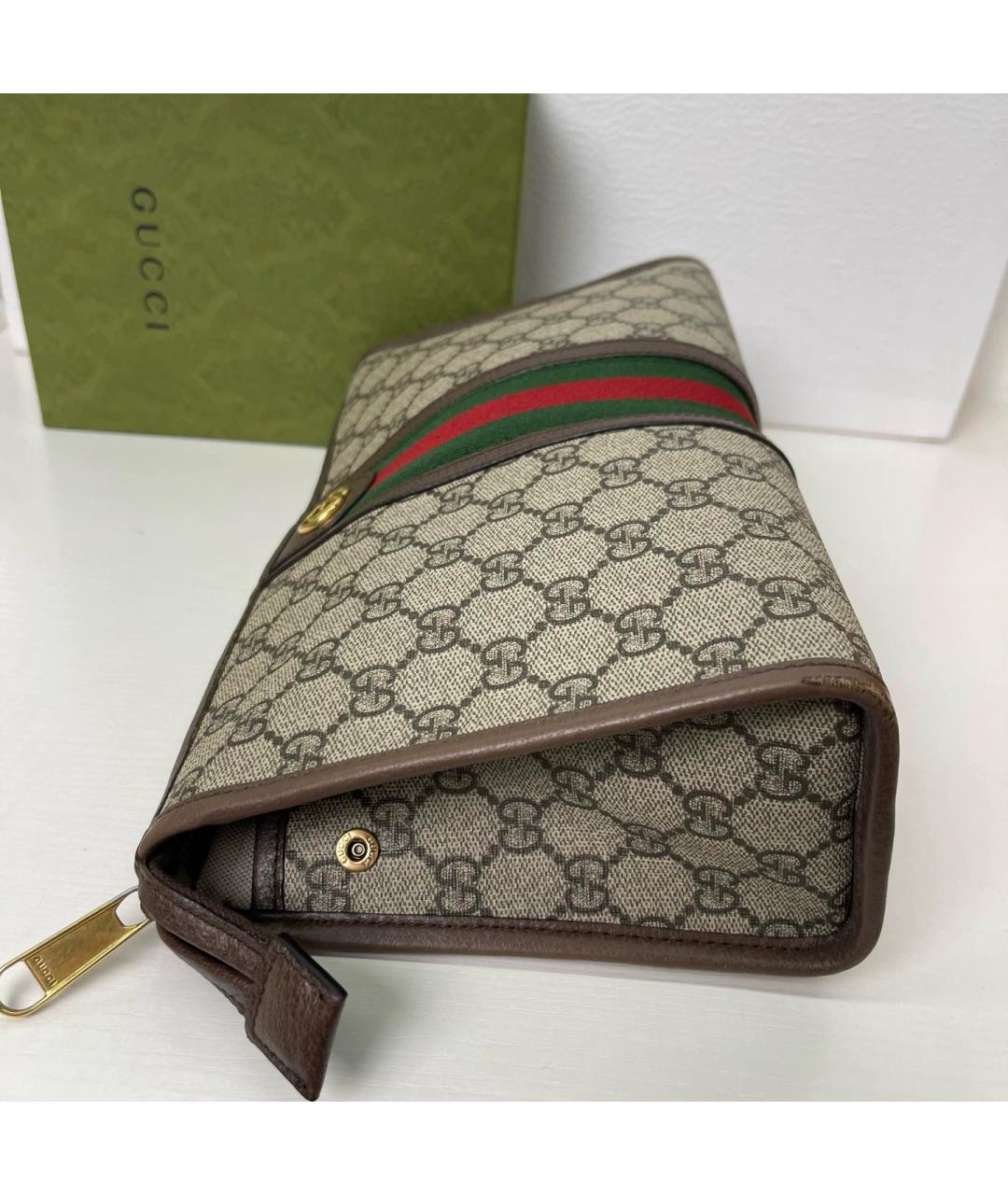 GUCCI Бежевая папка для документов из канвы, фото 3