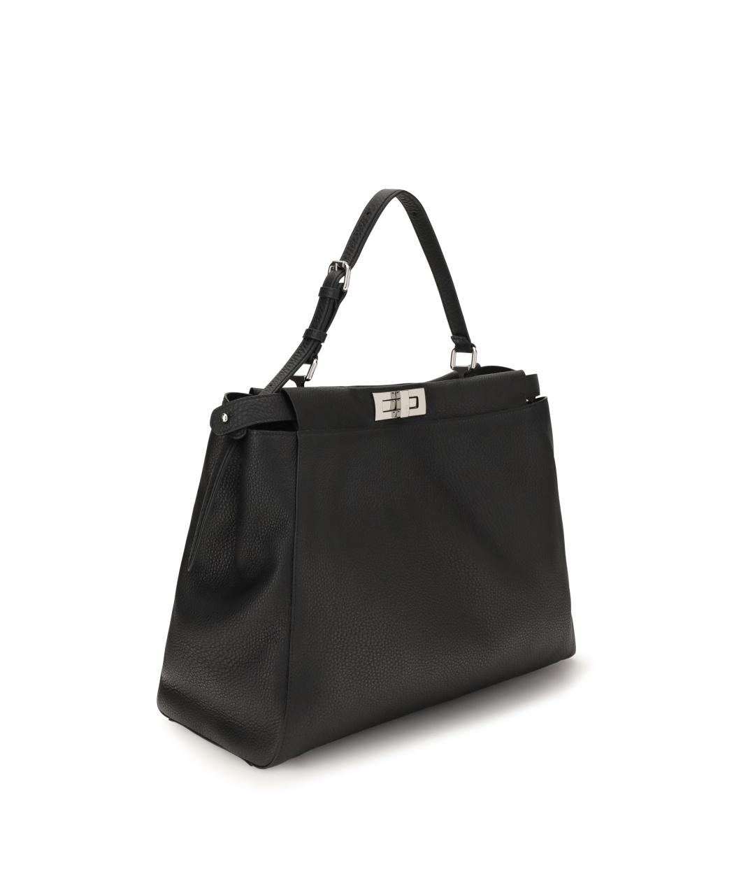 FENDI Черная кожаная сумка тоут, фото 3