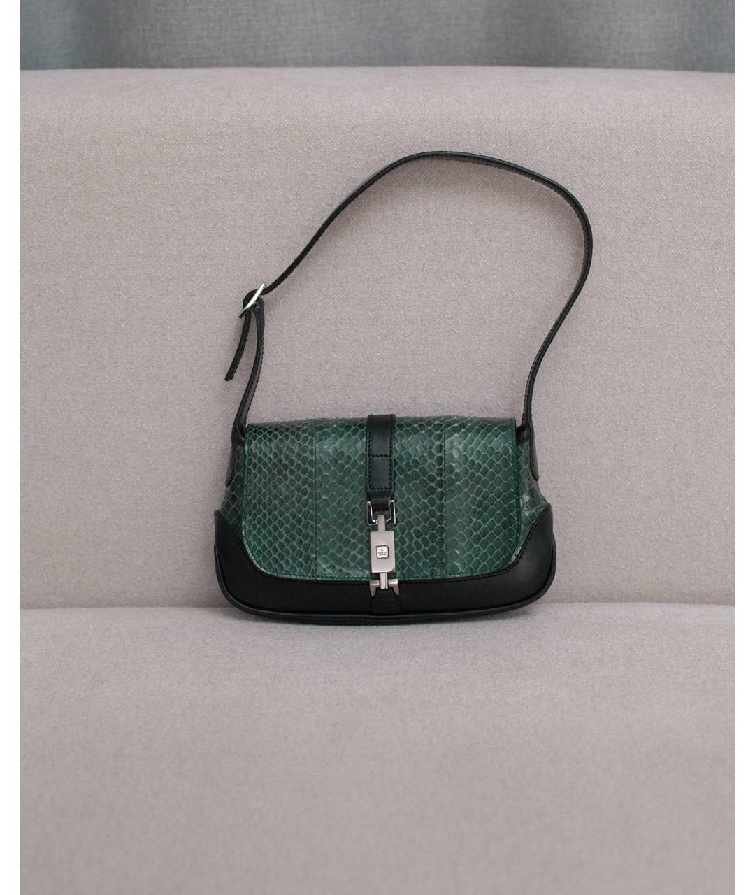 GUCCI Зеленая сумка с короткими ручками из кожи питона, фото 9