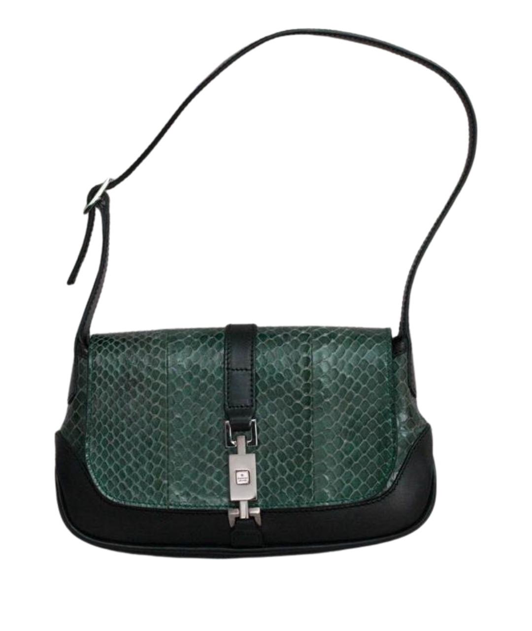 GUCCI Зеленая сумка с короткими ручками из кожи питона, фото 1