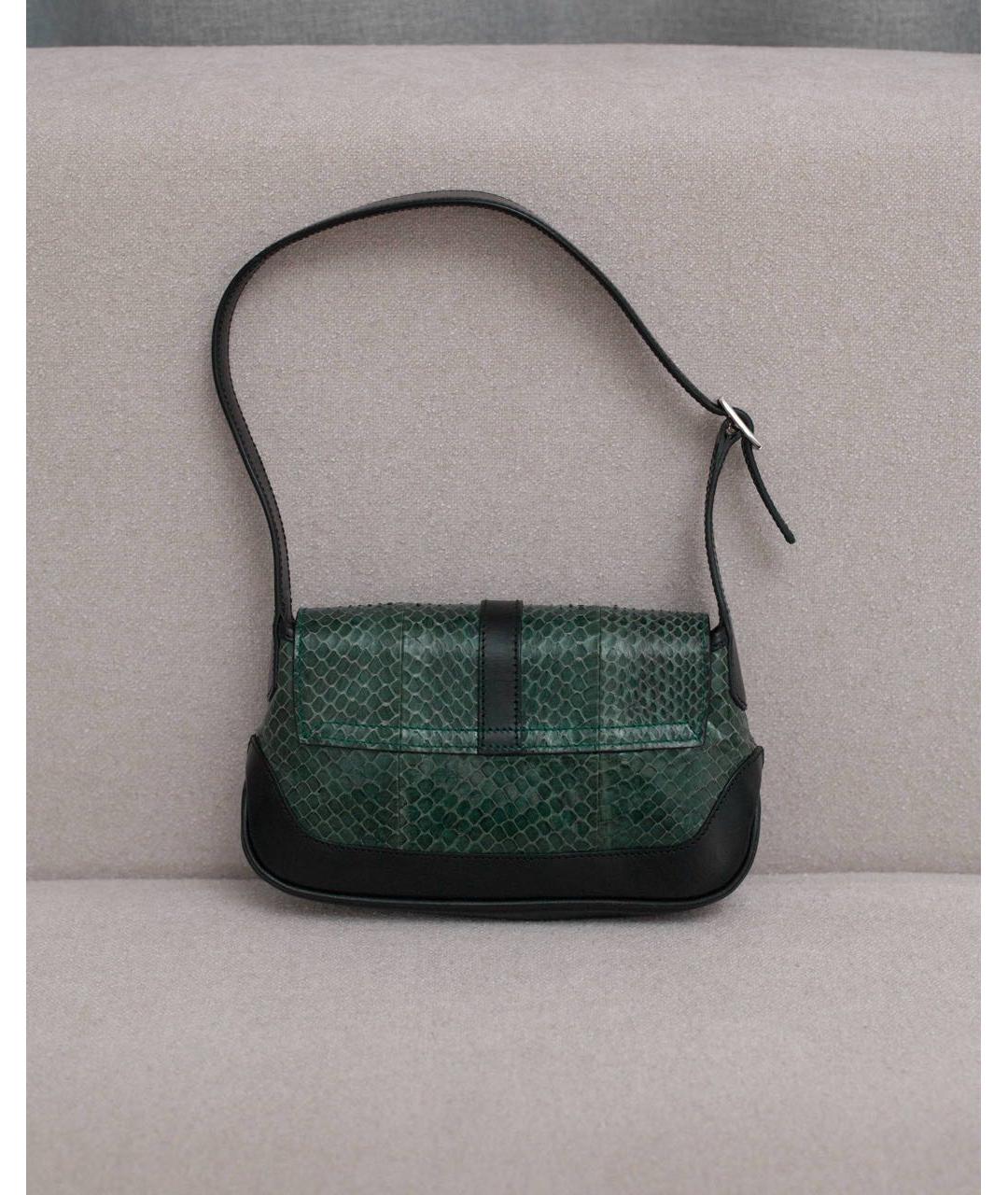 GUCCI Зеленая сумка с короткими ручками из кожи питона, фото 3
