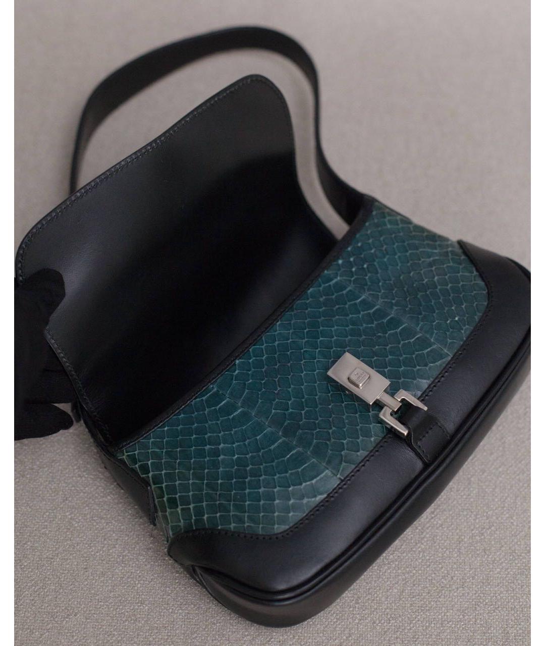 GUCCI Зеленая сумка с короткими ручками из кожи питона, фото 4