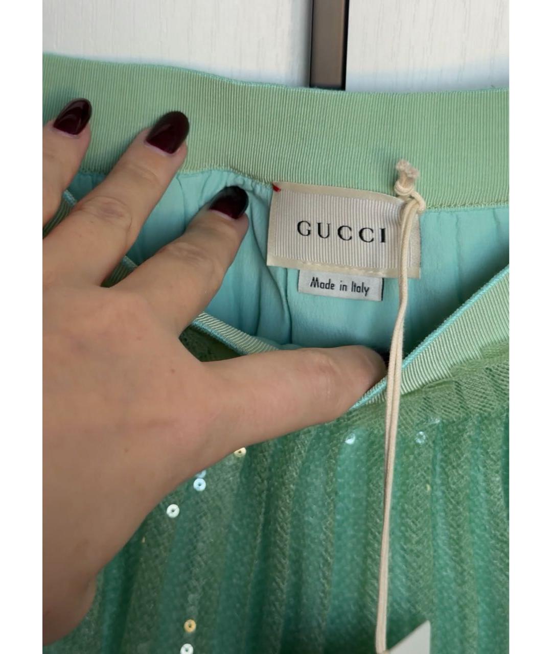 GUCCI Салатовая шелковая юбка, фото 3