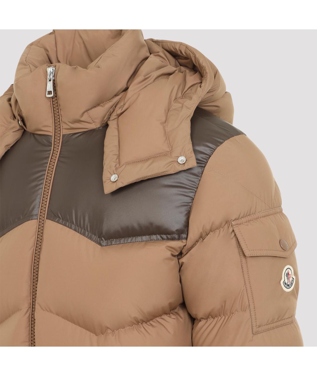 MONCLER Бежевый полиэстеровый пуховик, фото 5